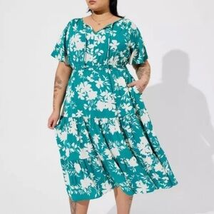 Torrid Teal and White Floral Midi Dress